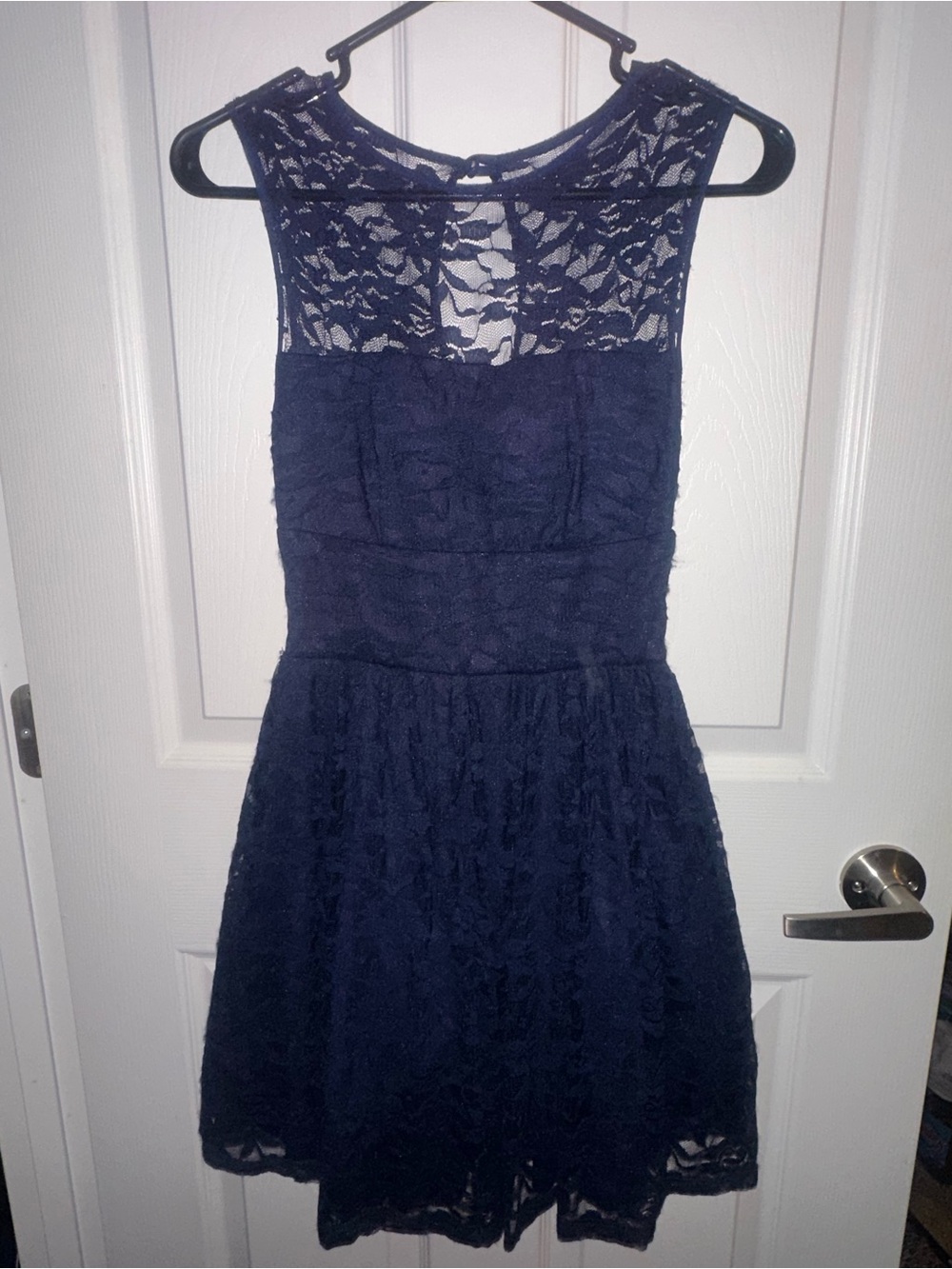B Darlin Navy Lace Fit & Flare Mini Dress